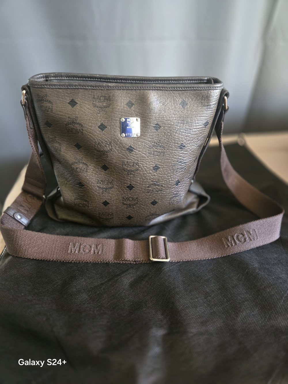 Authentic MCM Visetos Messenger Bag Handbag Shoulder Bag Crossbody Bag Brown